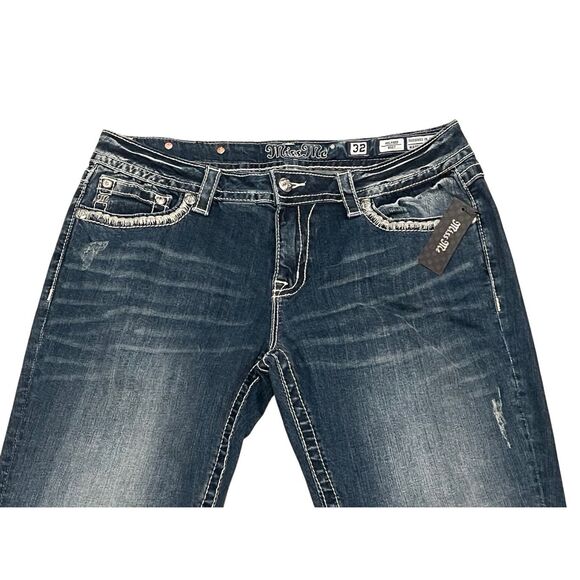 Miss Me Women's Embellished Flap Pockets Bootcut Jeans Blue Denim Size 32 NWT - Picture 2 of 5